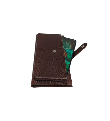 Dames portemonnee van rundleer met telefoonvak – effen