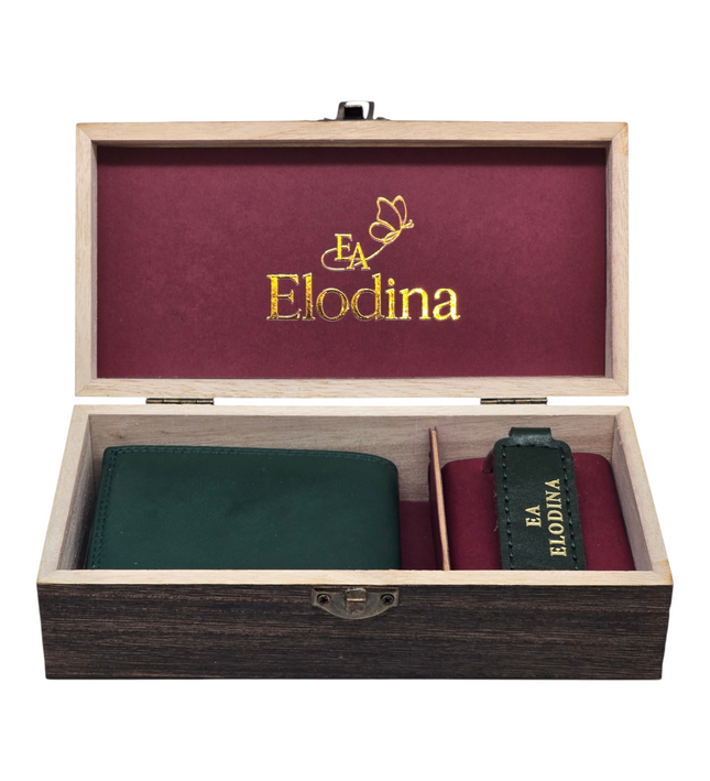 Giftbox leren mini portemonnee & sleutelhanger