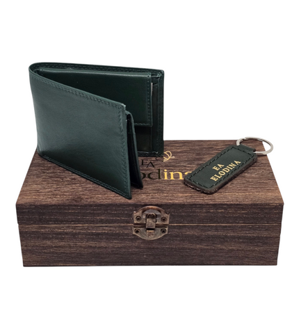 Giftbox leren mini portemonnee & sleutelhanger