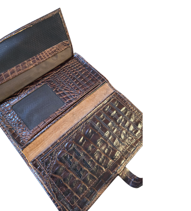 Dames portemonnee van rundleer met telefoonvak – croco print