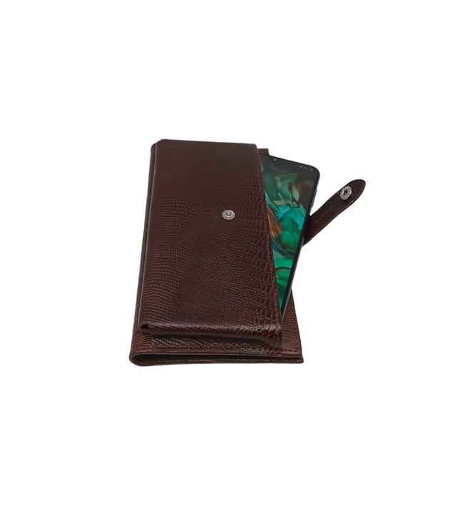 Dames portemonnee van rundleer met telefoonvak – effen