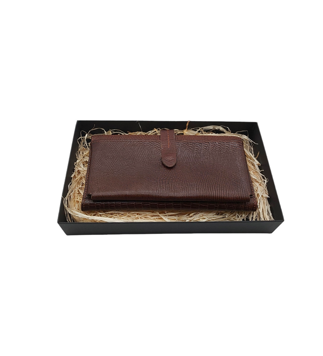 Dames portemonnee van rundleer met telefoonvak – effen