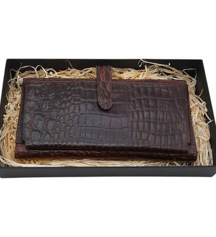 Dames portemonnee van rundleer met telefoonvak – croco print