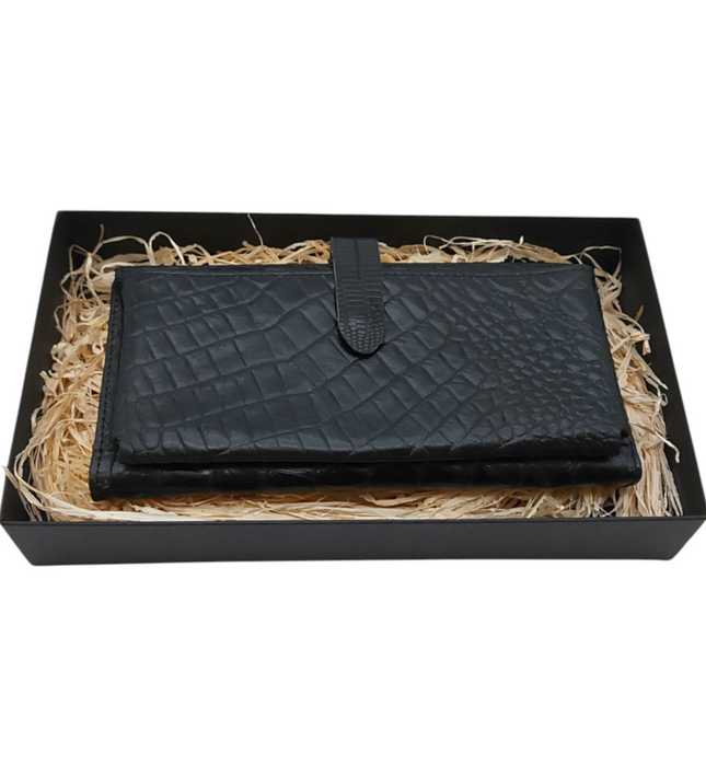 Dames portemonnee van rundleer met telefoonvak – croco print