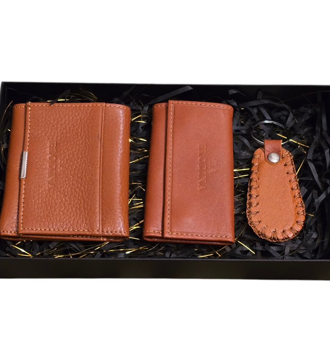 Leren cadeauset 3 delig