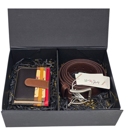 Giftbox heren- leren riem & portemonnee
