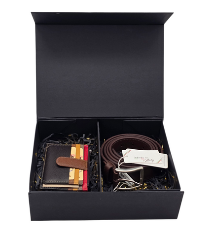 Giftbox heren- leren riem & portemonnee