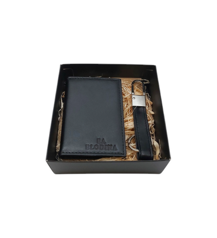 Cadeauset – Leren Kaarthouder & Sleutelhanger Zwart