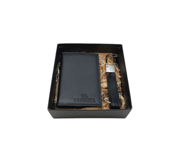 Cadeauset – Leren Kaarthouder & Sleutelhanger Zwart