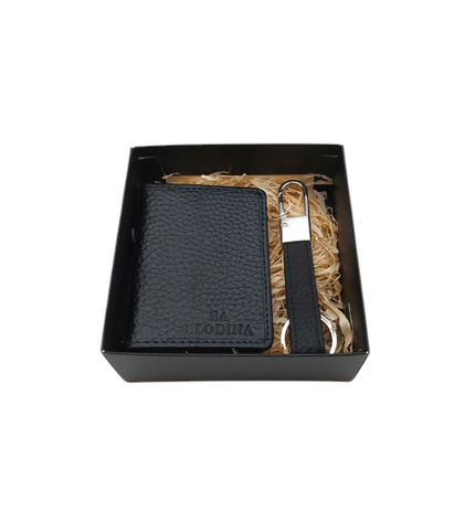 Cadeauset – Leren Kaarthouder & Sleutelhanger Zwart