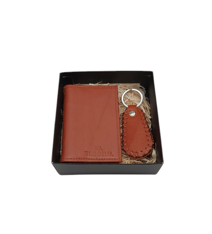 Cadeauset – Leren Kaarthouder & Sleutelhanger Bruin