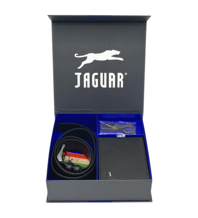 Jaguar Cadeauset – Leren Portemonnee, Riem & Sleutelhanger