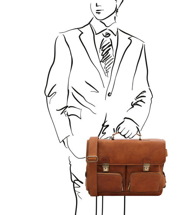 TL142069 – Ventimiglia - leren multi compartment TL SMART briefcase with front pockets