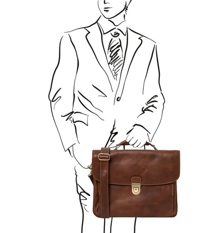 TL142067 – Alessandria - leren multi compartment TL SMART laptop briefcase