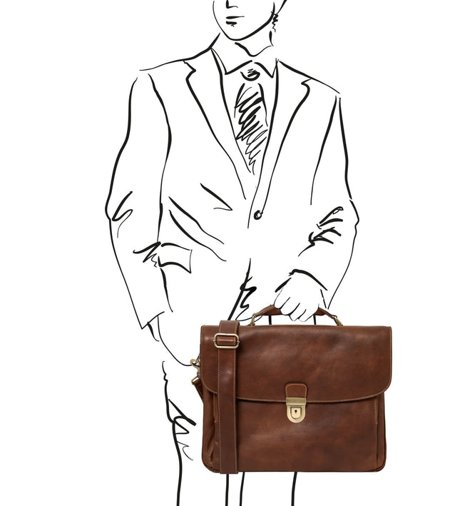 TL142067 – Alessandria - leren multi compartment TL SMART laptop briefcase