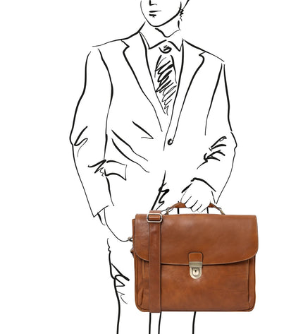 TL142067 – Alessandria - leren multi compartment TL SMART laptop briefcase