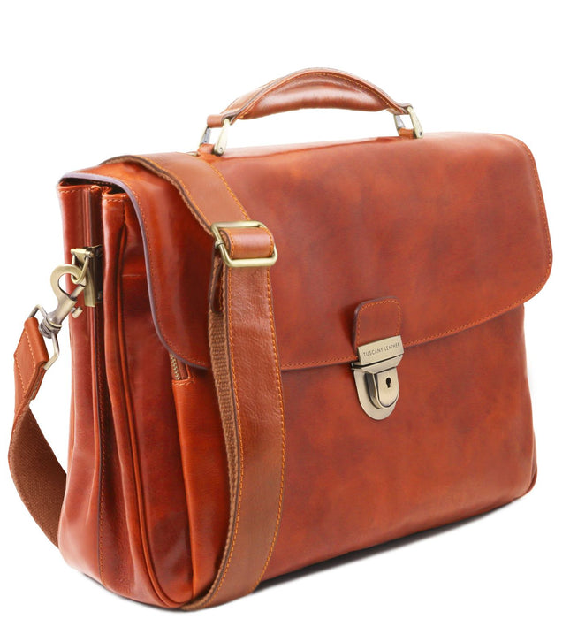 Tuscany Leather – Alessandria - Leather multi compartment TL SMART laptop briefcase – Honing (TL142440)