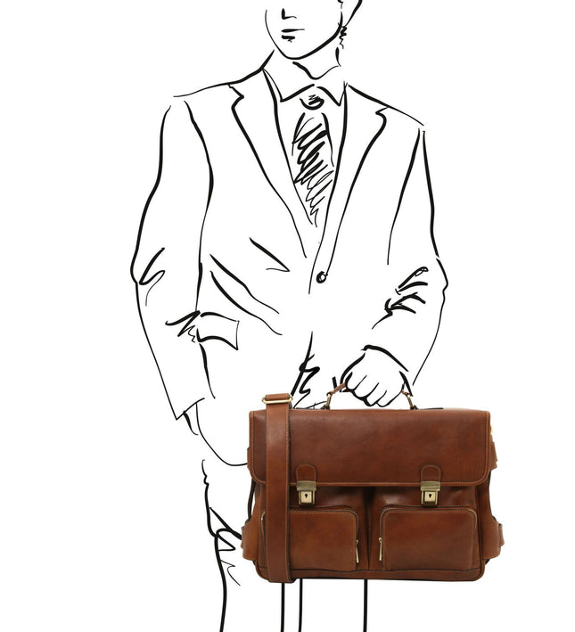 TL142069 – Ventimiglia - leren multi compartment TL SMART briefcase with front pockets