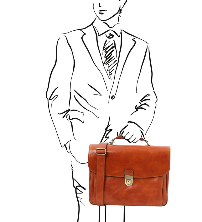 Tuscany Leather – Alessandria - Leather multi compartment TL SMART laptop briefcase – Honing (TL142440)