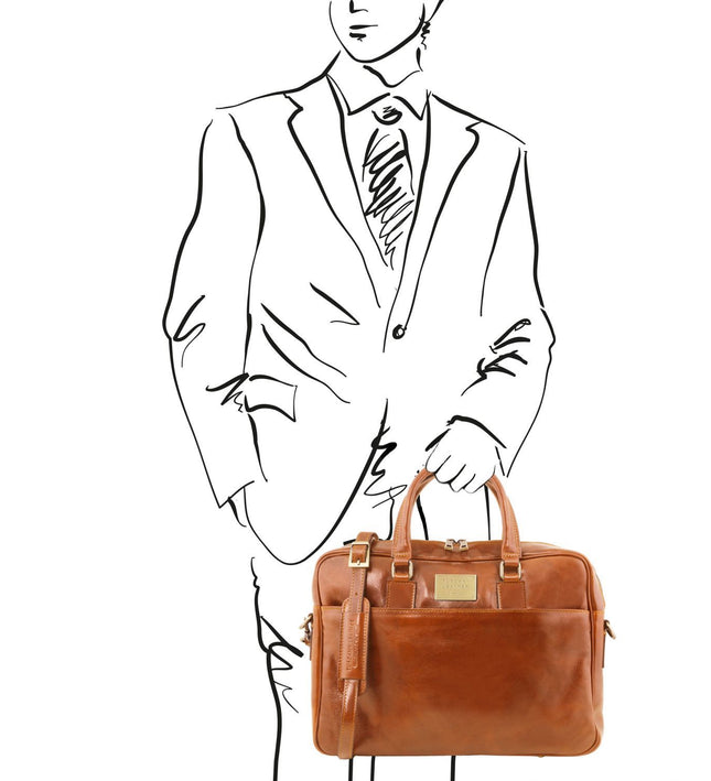 TL141894 – Urbino - leren laptop briefcase 2 compartments with front pocket