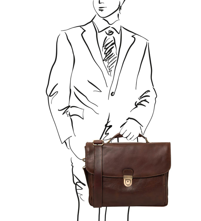 TL142067 – Alessandria - leren multi compartment TL SMART laptop briefcase